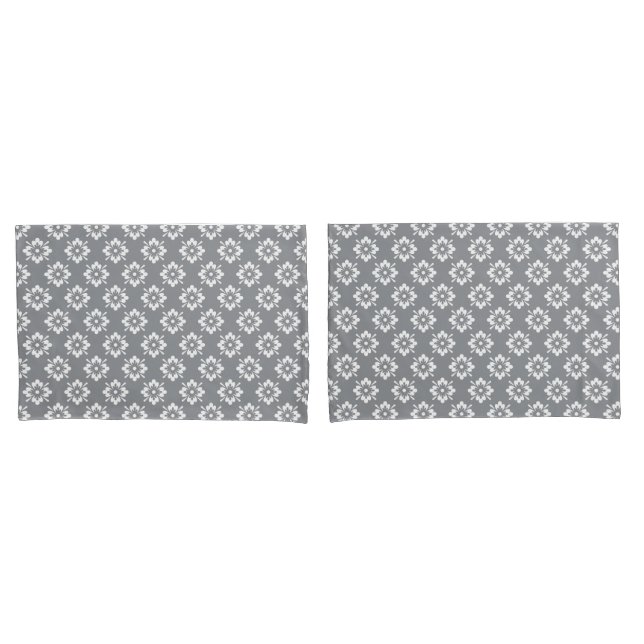 Grey and white floral pattern reversible pillowcase (Front-Set)