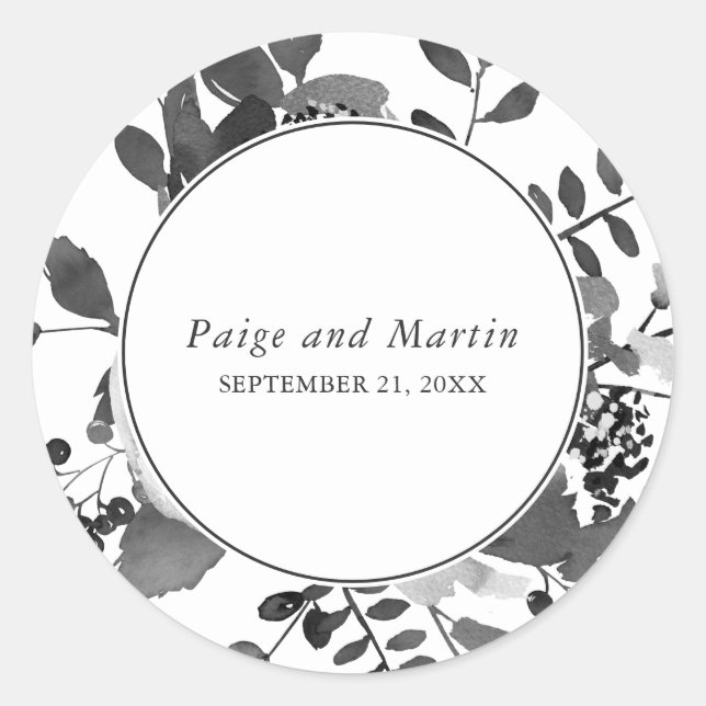 Grey and White Floral Save the Date Wedding Classic Round Sticker (Front)