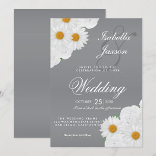 Grey and White Floral Wedding Invitation