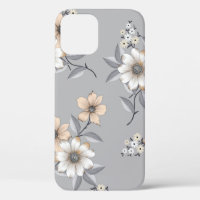 grey and white flower Pattern on grey backgroundde