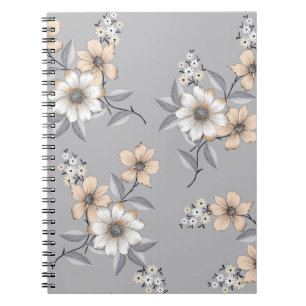 grey and white flower Pattern on grey backgroundde Notebook
