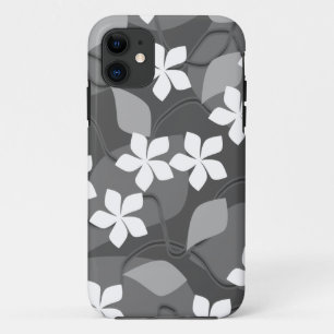 Grey and White Flowers. Floral Pattern. iPhone 11 Case