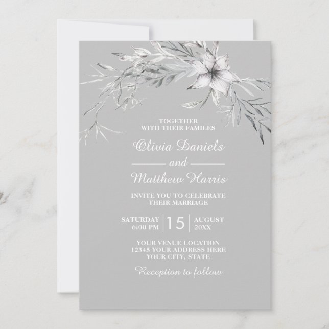 Grey and white flowers. Floral wedding rustic Invitation (Front)