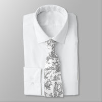 Grey and White French Toile Neck Tie