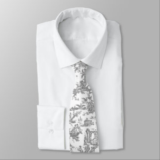 Grey and White French Toile Neck Tie