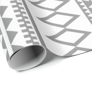 Grey and White Geometric Aztec Pattern Wrapping Paper