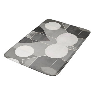 Grey and White Geometric Design with Circles Lines Bath Mat