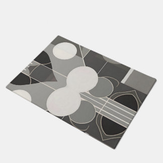 Grey and White Geometric Design with Circles Lines Doormat