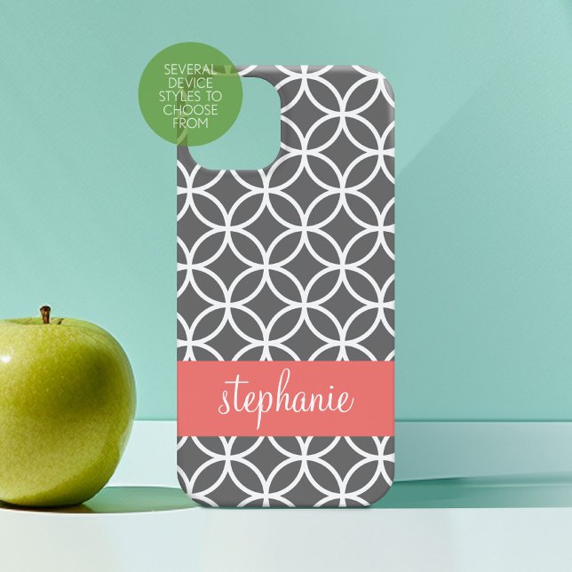 Grey and White Geometric Pattern Custom Name (Personalized Phone Case with Custom Text)