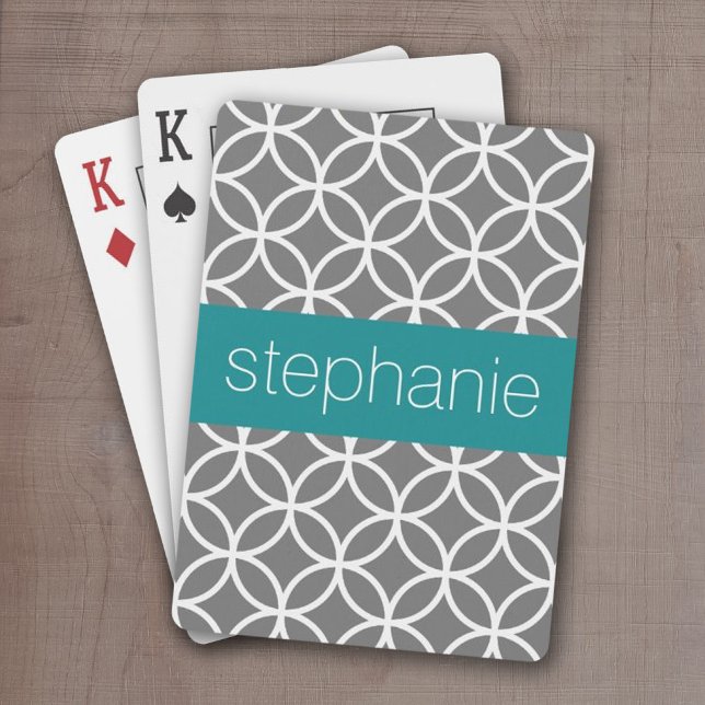 Grey and White Geometric Pattern Custom Name Playing Cards (Add a name or monogram to these personalized playing cards.)