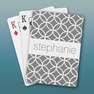 Grey and White Geometric Pattern Custom Name Playing Cards