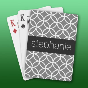 Grey and White Geometric Pattern Custom Name Playing Cards