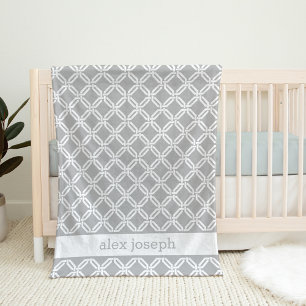 Grey and White Geometric Pattern Personalised Baby Fleece Blanket