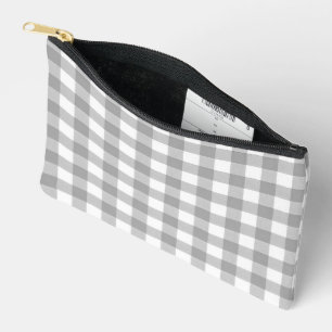 Grey And White Gingham Accessory Pouch