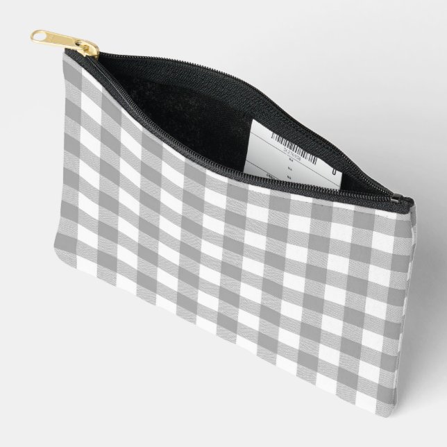 Grey And White Gingham Accessory Pouch (Open)