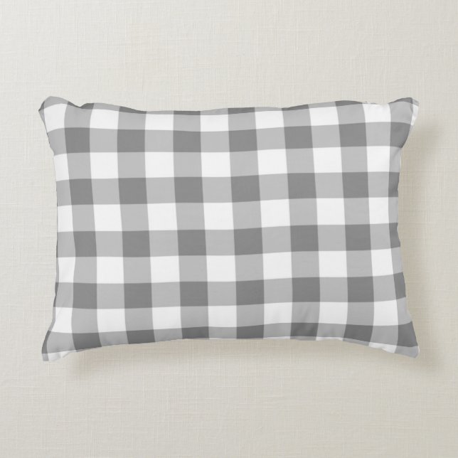 Grey And White Gingham Check Pattern Decorative Cushion (Front)