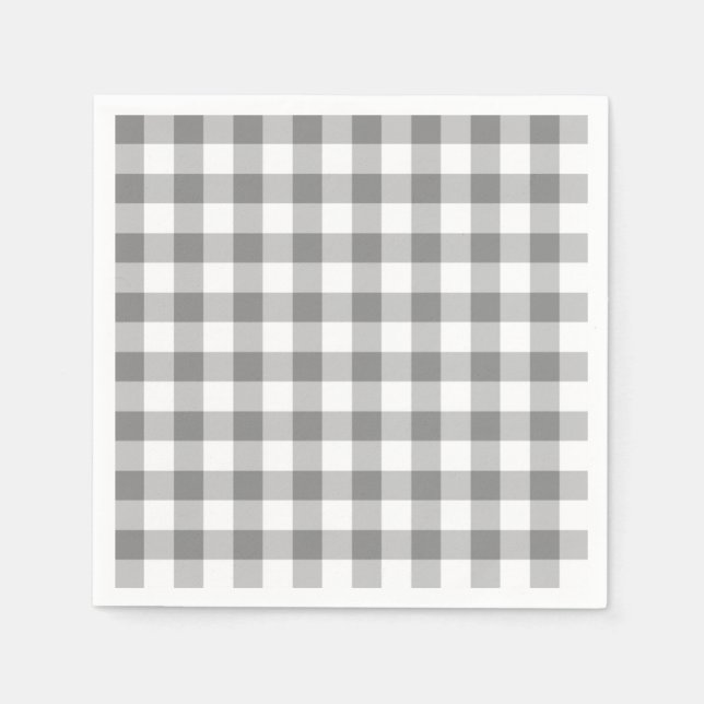 Grey And White Gingham Check Pattern Napkin (Front)