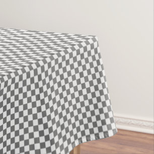 Grey And White Gingham Chequered Tablecloth