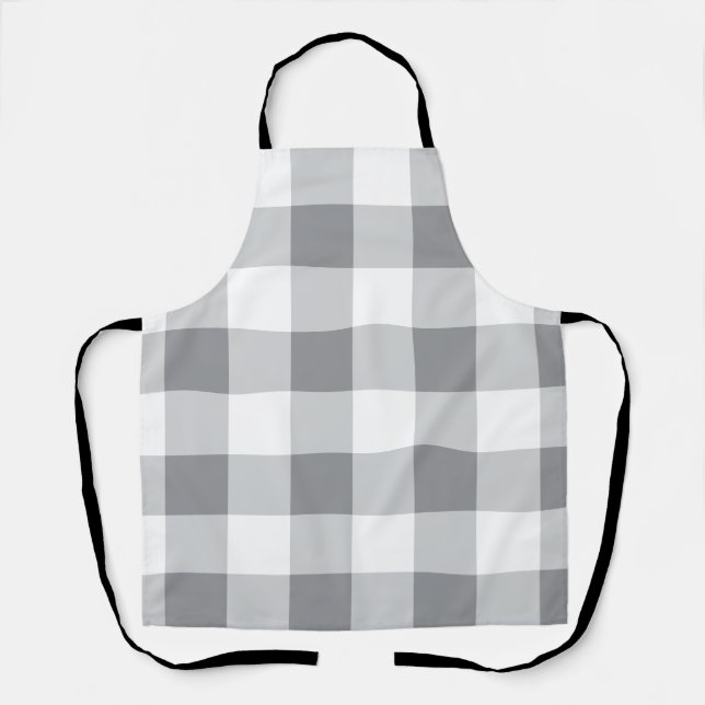 Grey And White Gingham Pattern Apron (Front)