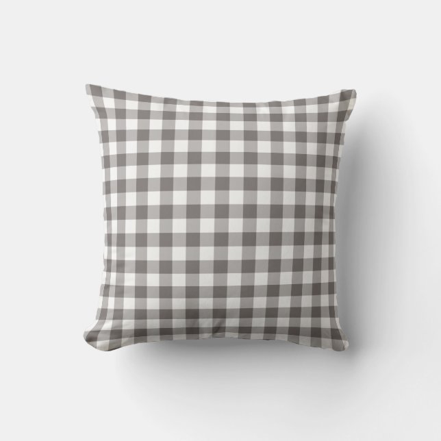 Grey and White Gingham Pattern Chequered Cushion (Front)
