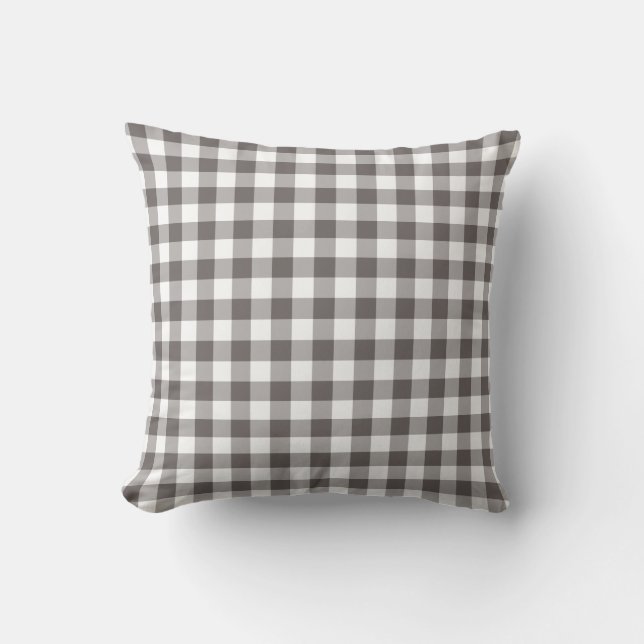 Grey and White Gingham Pattern Cushion (Front)