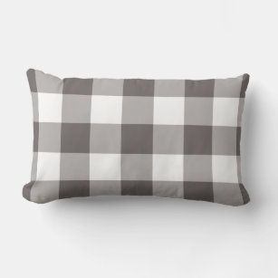 Grey and White Gingham Pattern Lumbar Cushion