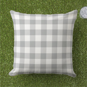 Grey and White Gingham Plaid Pattern Cushion