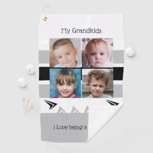 Grey and white Grandad photos of grandkids Golf Towel