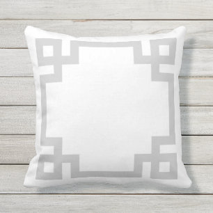 Grey and White Greek Key Border Outdoor Cushion