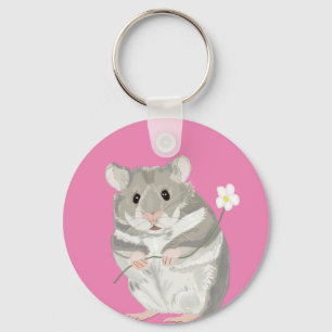 Grey and White Hamster  Key Ring
