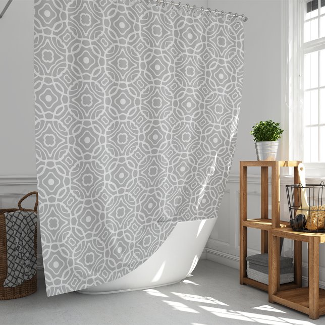 Grey and White Hand Drawn Quatrefoil Shower Curtain (Creator Uploaded)