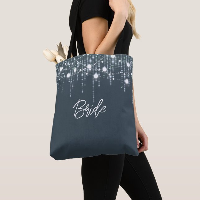 Grey and White Hanging Lights Bride Tote Bag (Close Up)