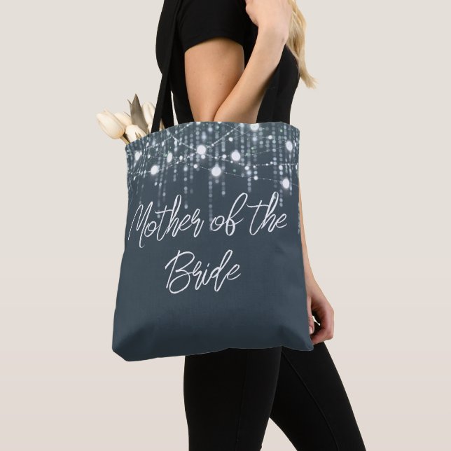 Grey and White Hanging Lights Mother of the Bride Tote Bag (Close Up)
