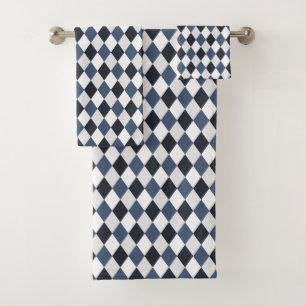Grey and White Harlequin Diamond Pattern Bath Towel Set