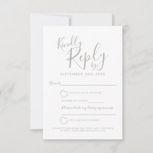 Grey and white heart wedding reply RSVP Card