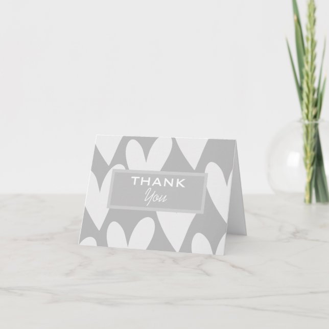 Grey and White Hearts Thank You Card (Front)