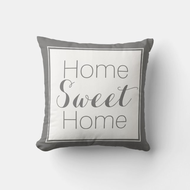 Grey and White Home Sweet Home Reversible Cushion (Front)