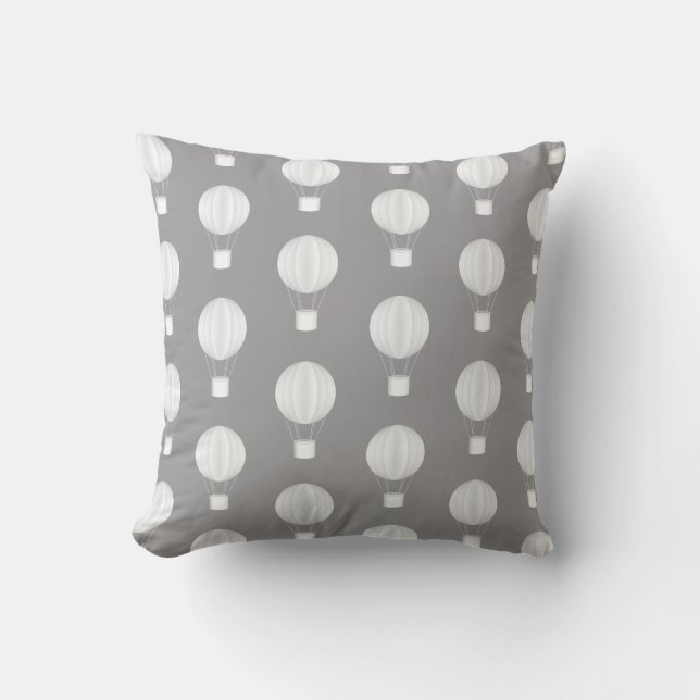 Grey and White Hot Air Balloon Pattern Cushion (Front)