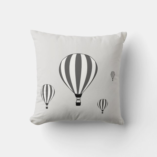 Grey and white hot air balloons on silver cushion (Front)