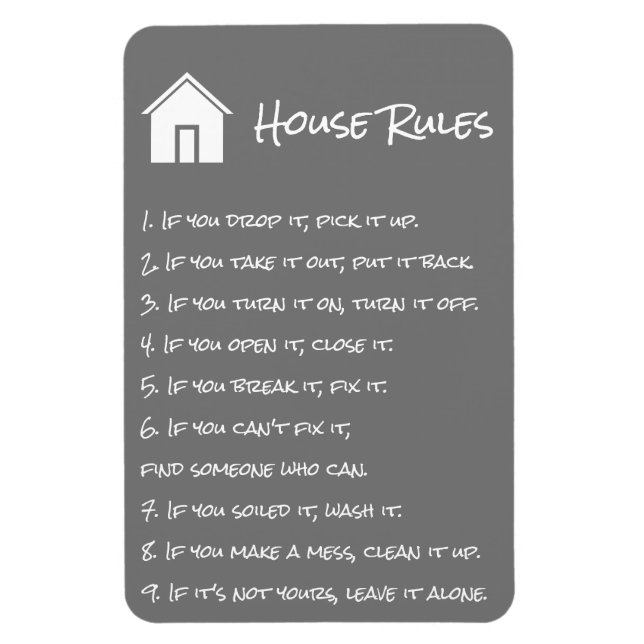 Grey and White House Rules Magnet (Vertical)