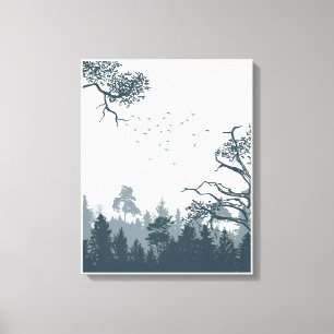 Grey And White Illustration Forest Canvas  Print