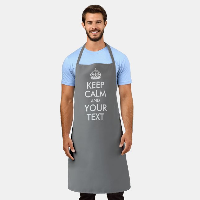 Grey and White Keep Calm and Your Text Apron (Worn)