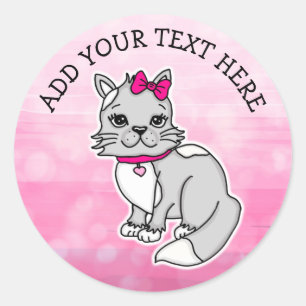 Grey and White Kitty Cat Custom Classic Round Sticker