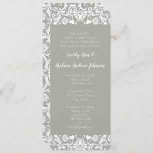 Grey and White Lace Floral Damask Wedding Invitation