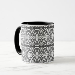 Grey and white lace pattern coffee mug