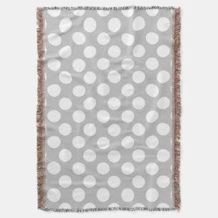 Grey and White Large Polka Dot Throw Blanket