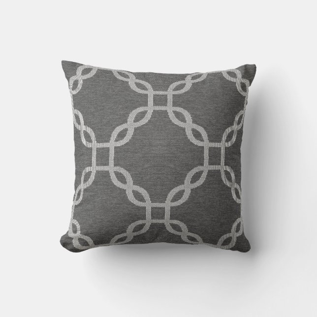 Grey and White Lattice Outdoor Throw Pillow (Front)