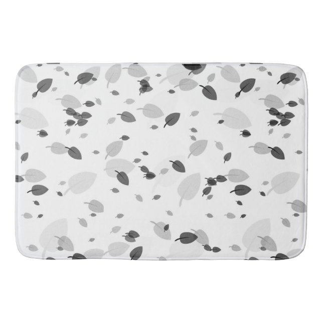grey and white leaves  bath mat (Front)