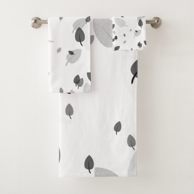 grey and white leaves bath towel set (Insitu)