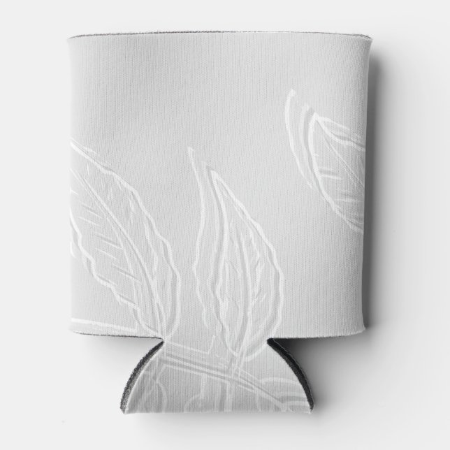 Grey and White Leaves Can/Bottle Cooler (Front)